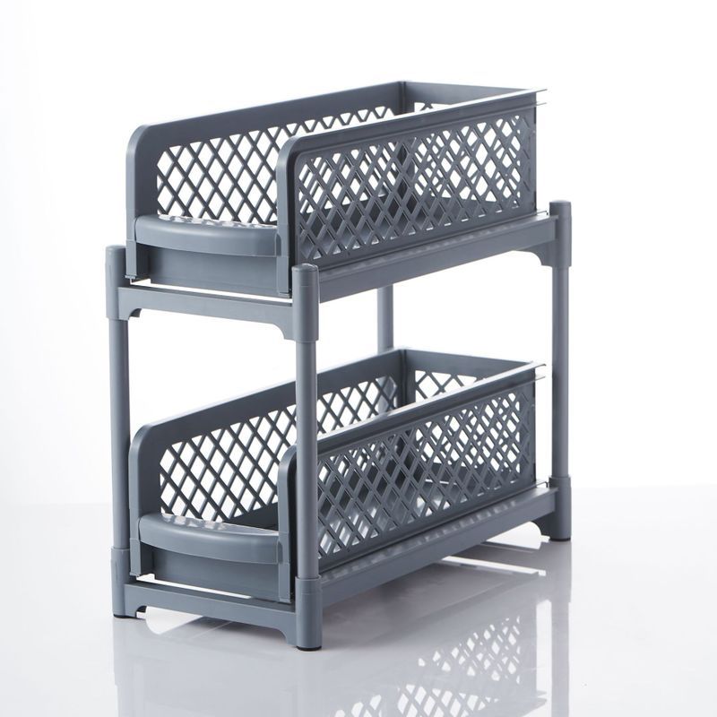 Gray two-tier sliding cabinet organizer