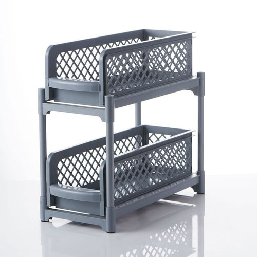 Gray two-tier sliding cabinet organizer