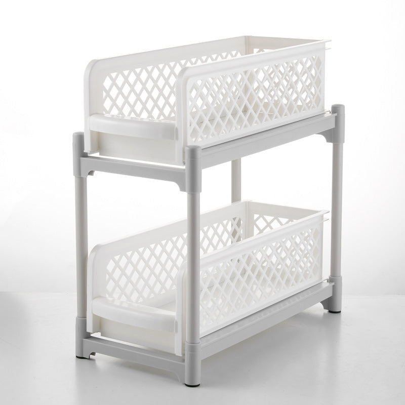 White two-tier sliding cabinet organizer